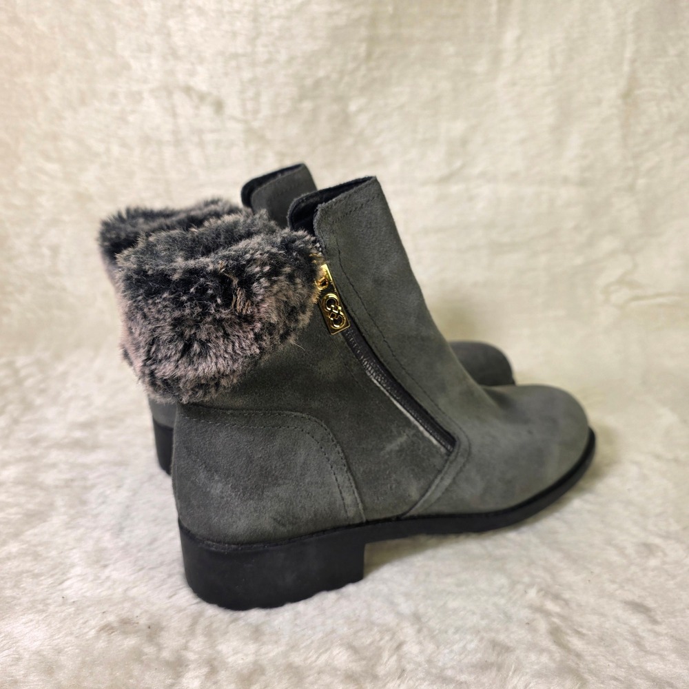 Cole Haan Suede Ankle Boots Grey Faux Fur Trim Waterproof Women 7B Excellent - Picture 4 of 8